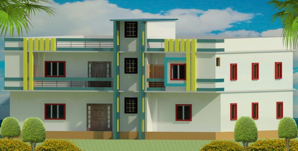 A 3D house design with a unique color combination. It's a very beautiful image of a building. The cute photo of the home.