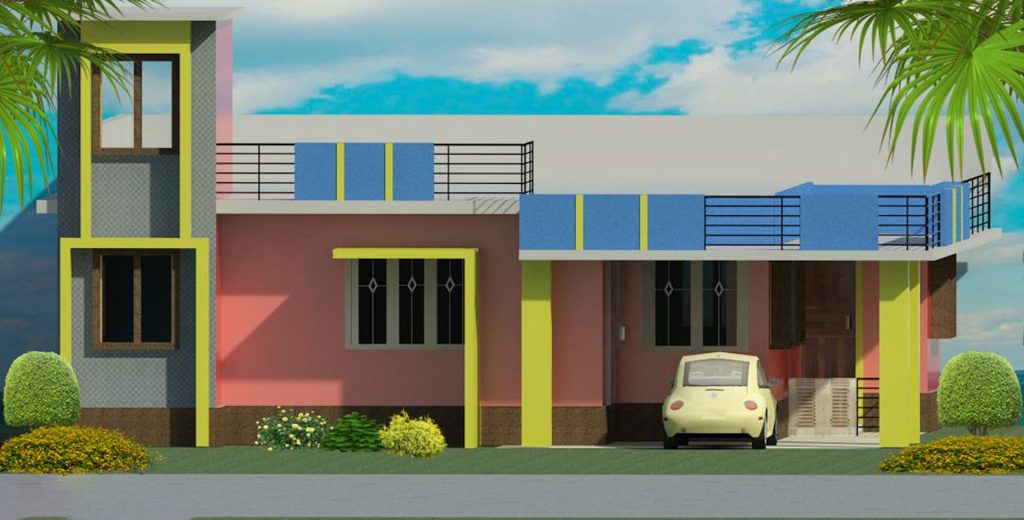 Beautiful view of 3D home with good color combination. A unique image of 3D rendered house. Photo of building.