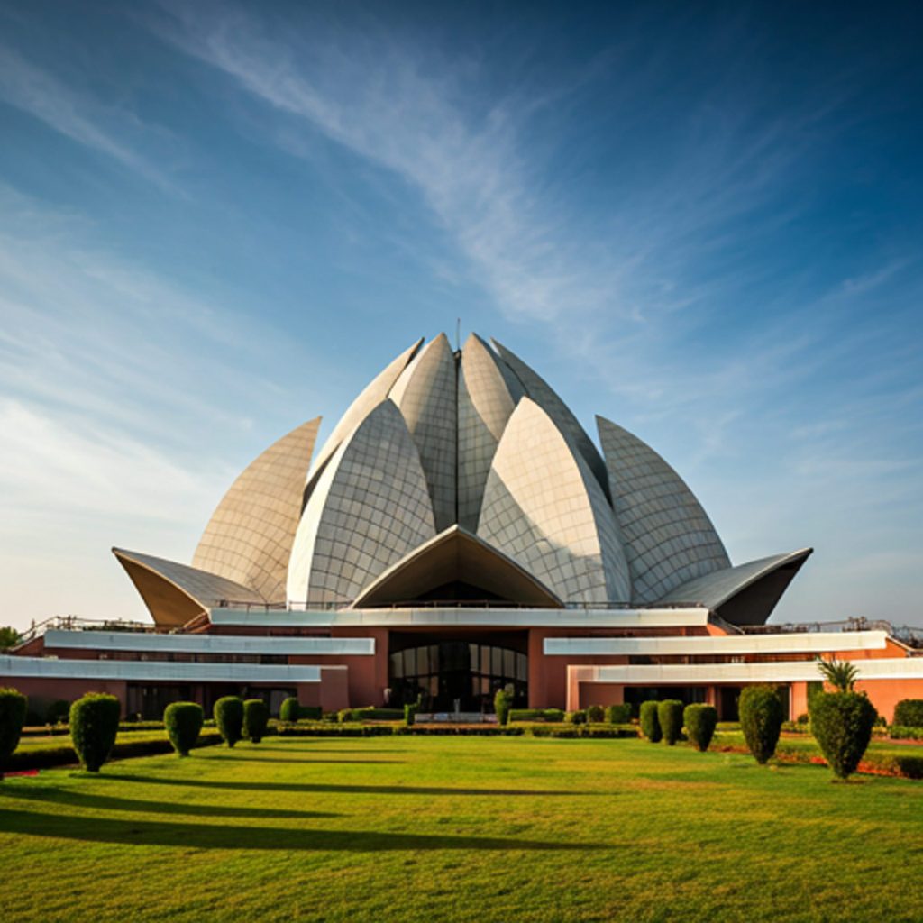 Very beautiful and high quality view of Lotus Temple in New Delhi, India.